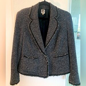 Anne Klein Black and Cream Tweed Blazer